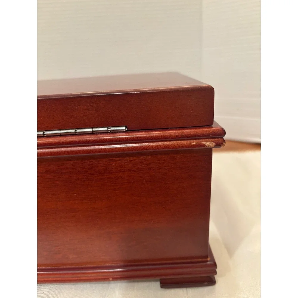Reed & Barton Mahogany Finish Wood Jewelry Box Mirror Removable Tray Footed 2010